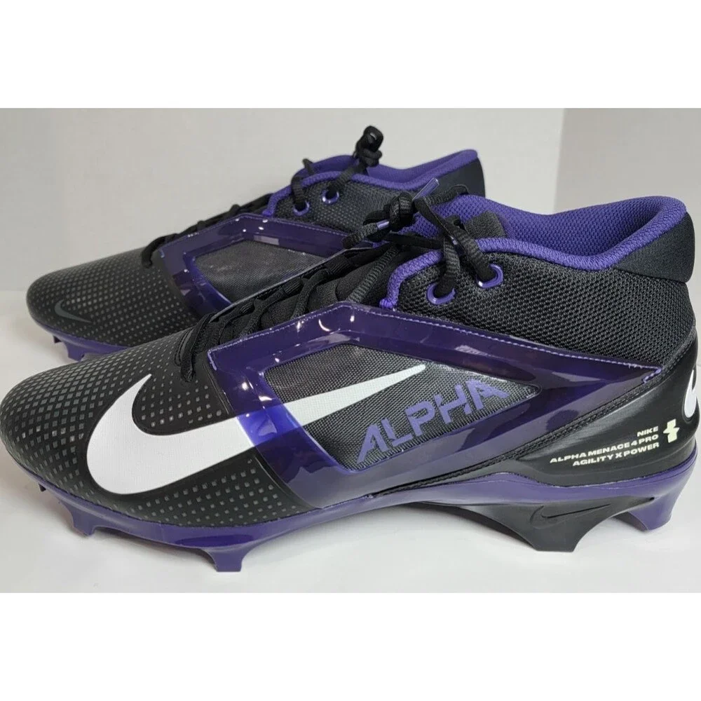 Nike Alpha Menace 4 Pro Football Cleats Black Purple White FZ7702-003 US 14 New